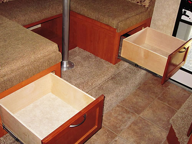 Drawers under dinette benches...